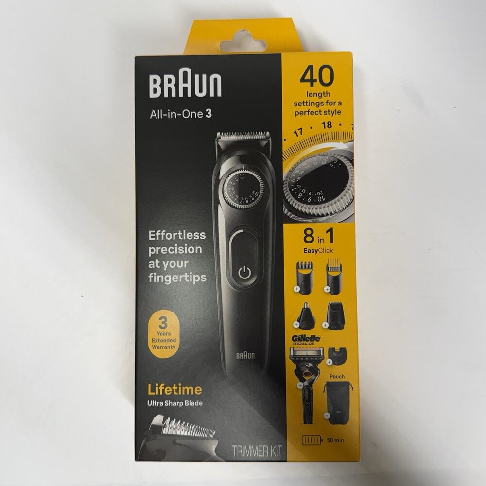Braun Series 3 All-in-One 8-in-1 Beard Trimmer Grooming Kit & Razor AIO3470 New!